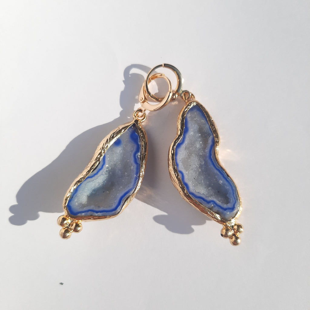 Blue Fossil Agate Earrings