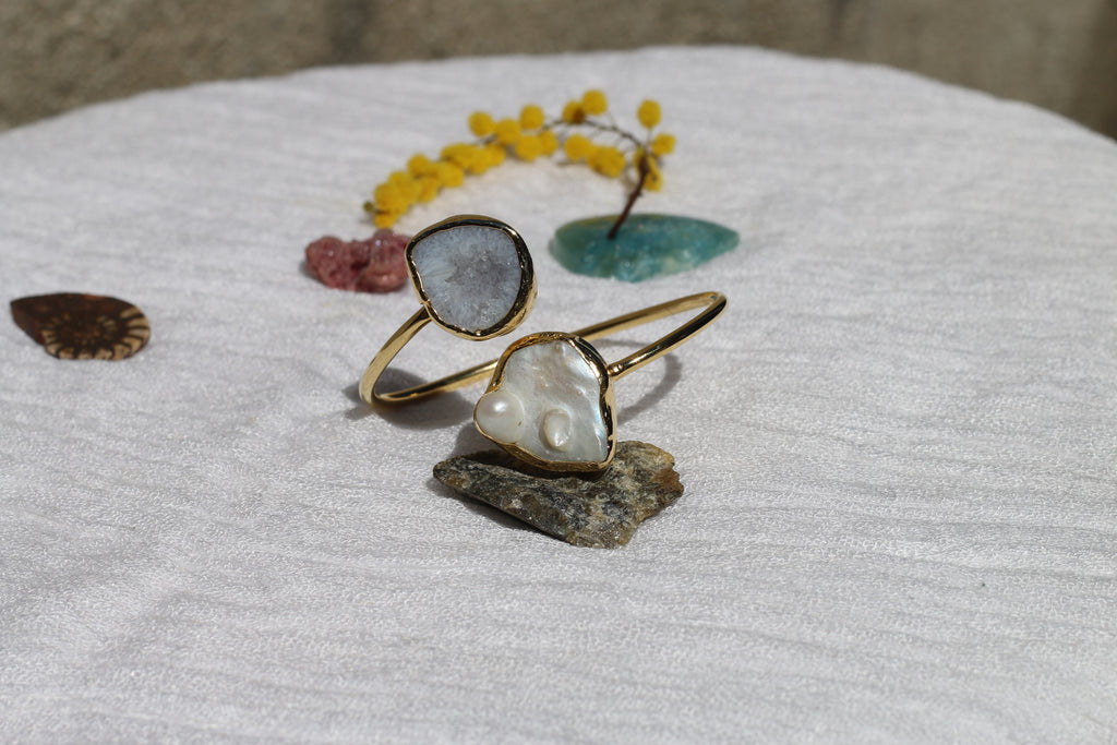 Fossil Agate & Pearl Bracelet