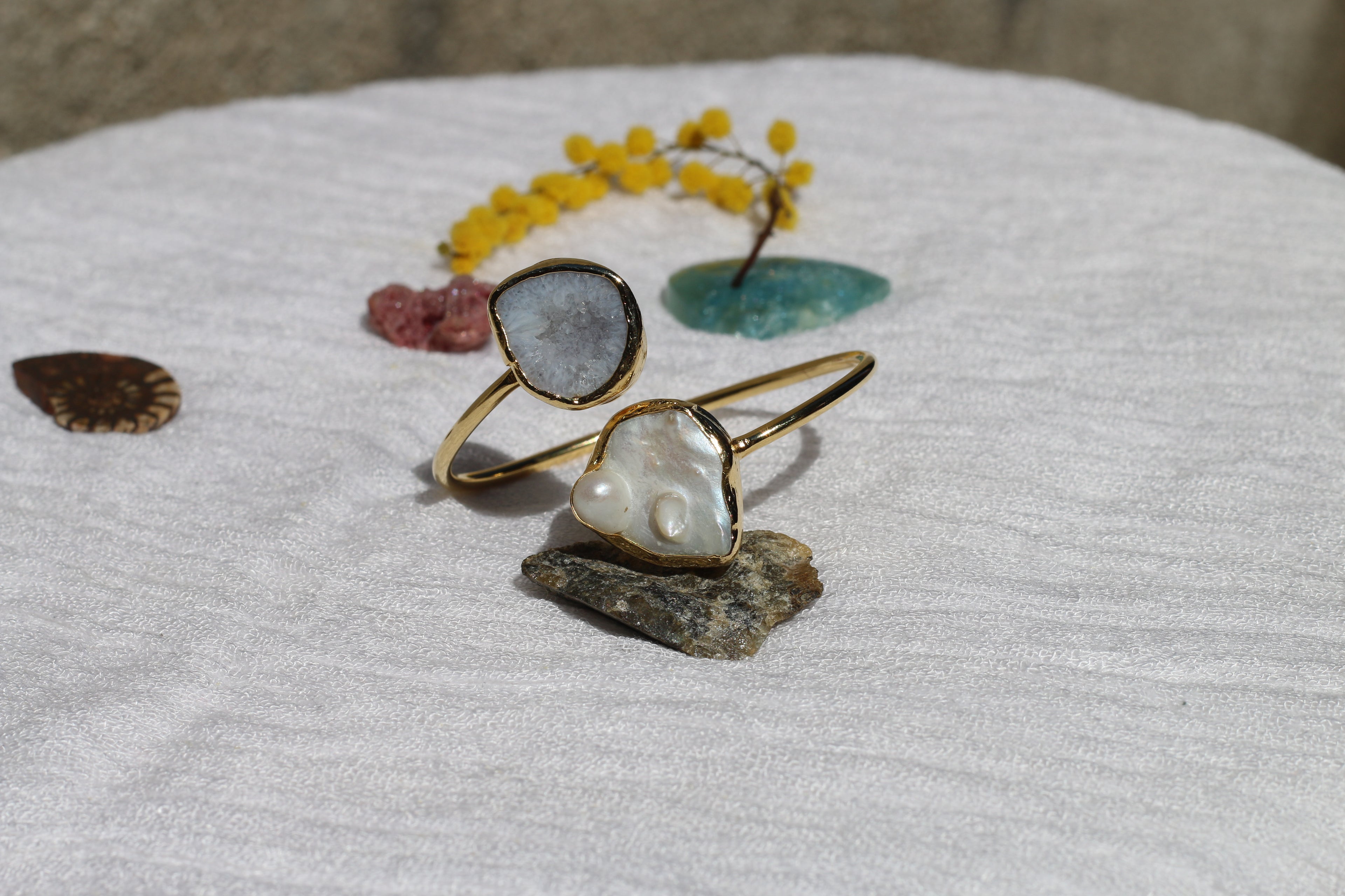Fossil Agate & Pearl Bracelet
