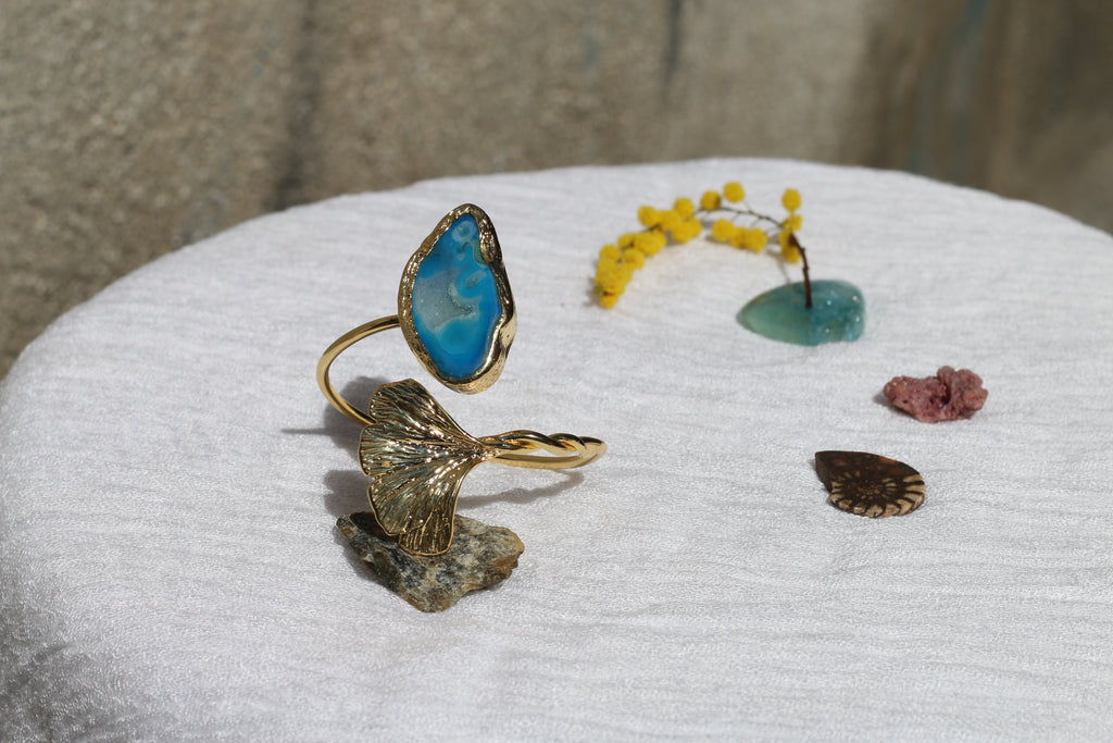 Ginkgo Blue Fossil Agate Bracelet