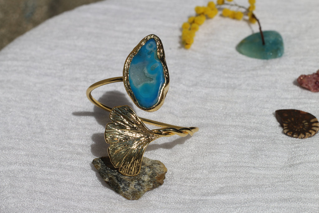 Ginkgo Blue Fossil Agate Bracelet