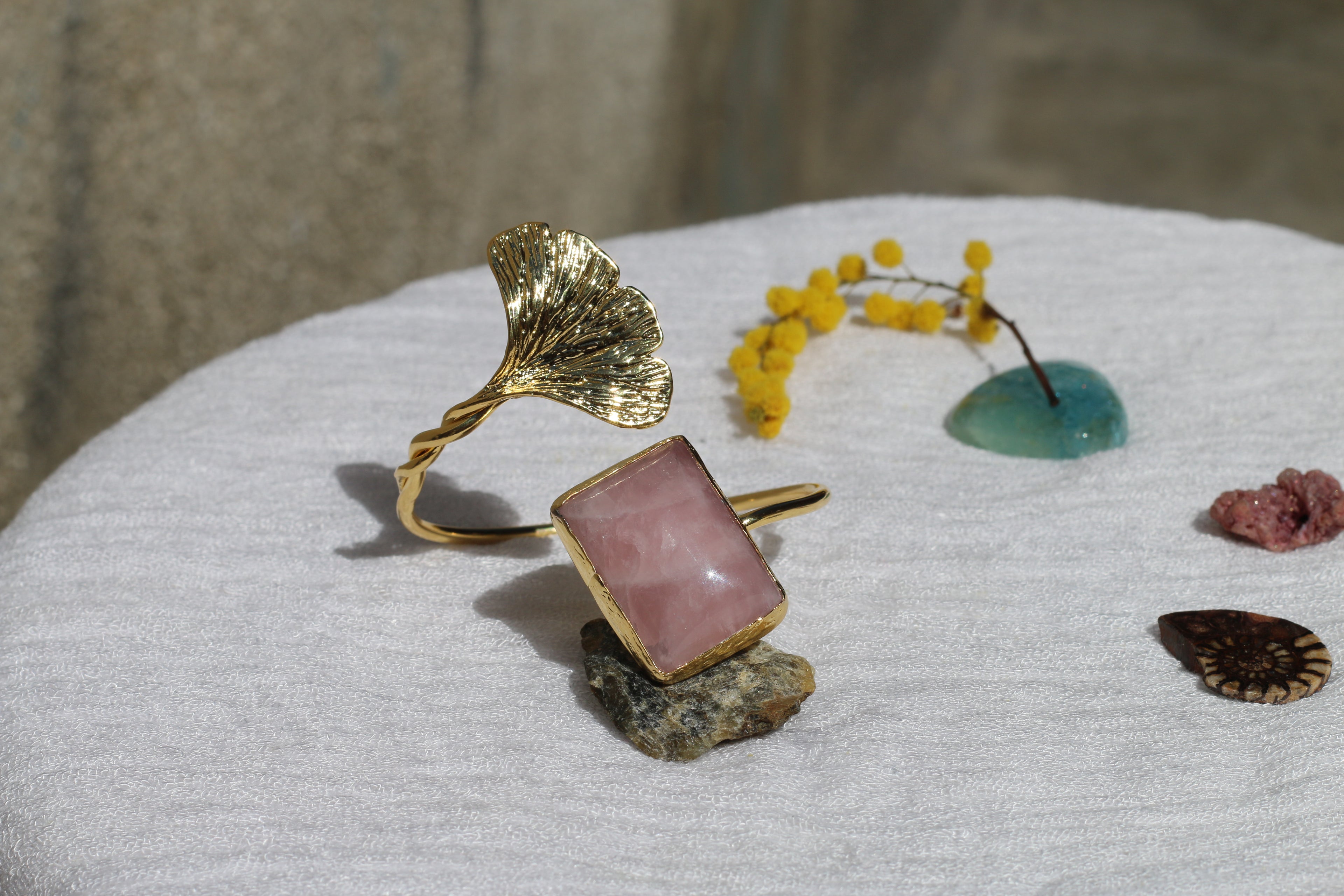 Ginkgo Rose Quartz Bracelet