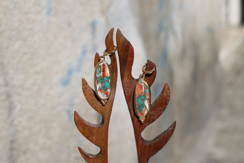 Turquoise Coral Mosaic Earrings