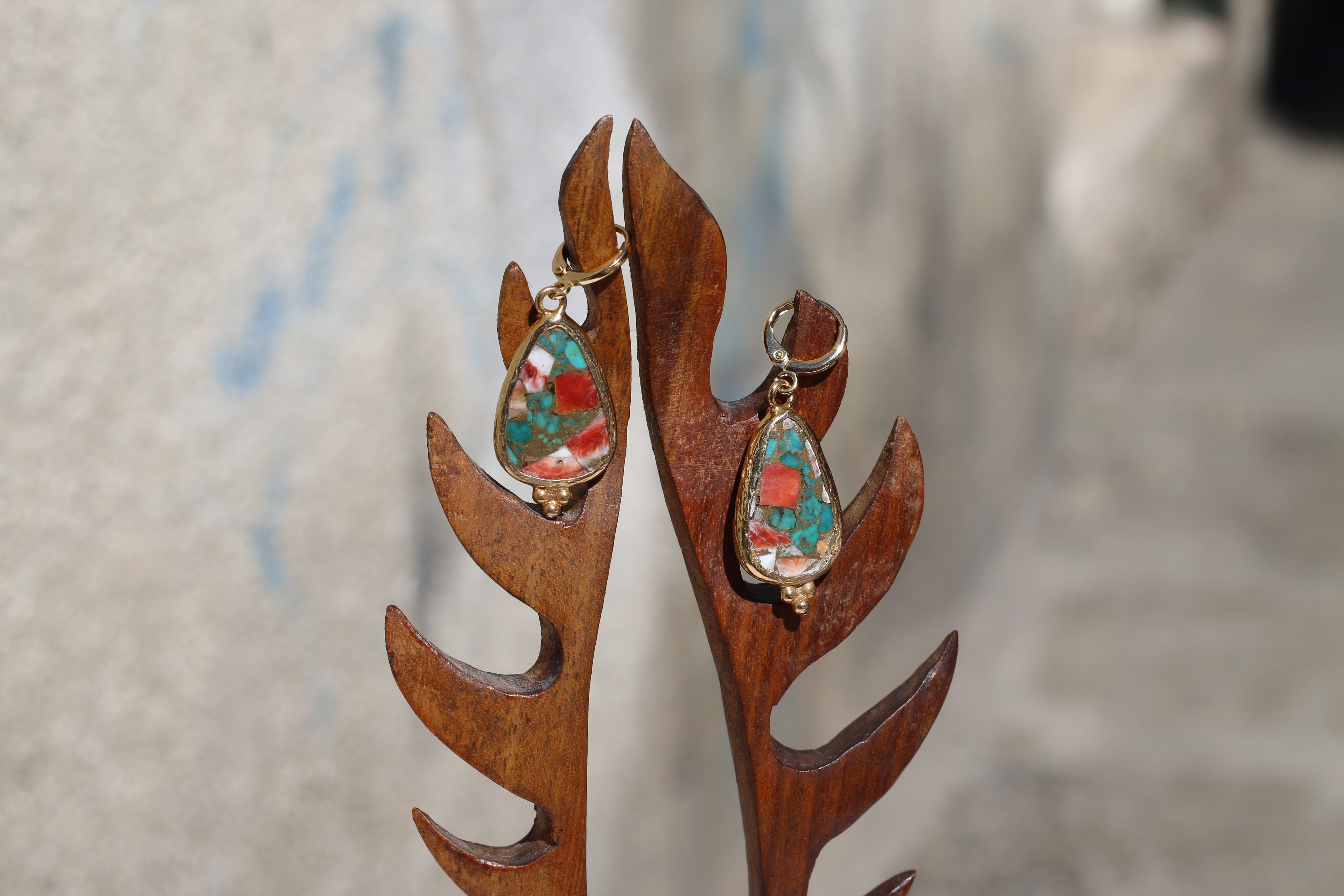Turquoise Coral Mosaic Earrings