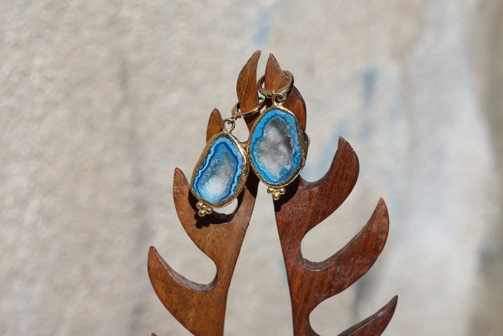 Blue Fossil Agate Earrings