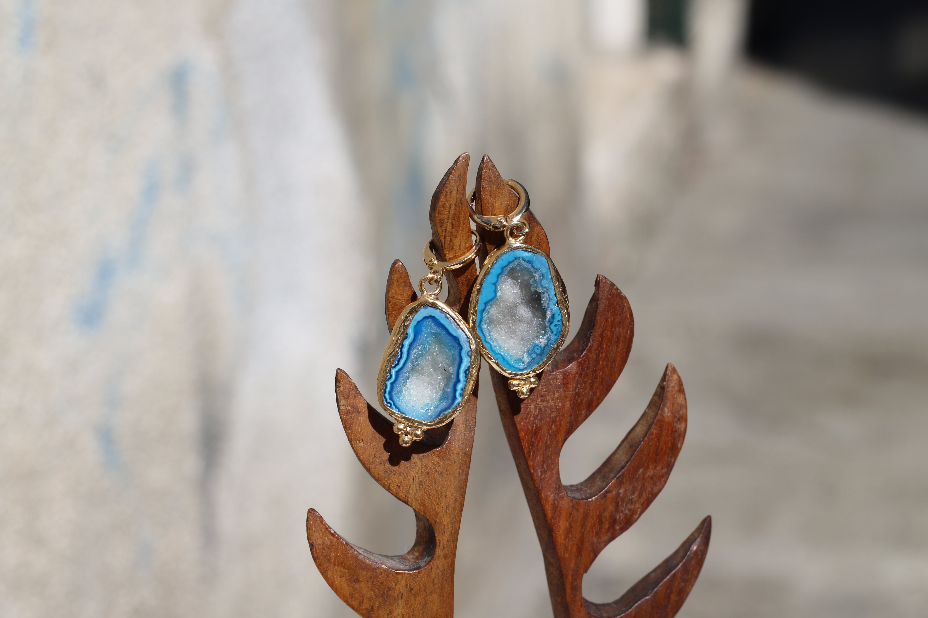 Blue Fossil Agate Earrings