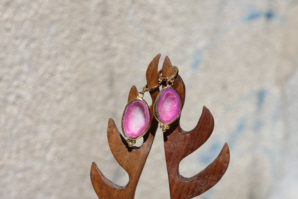 Rose Fossil Agate Earrings