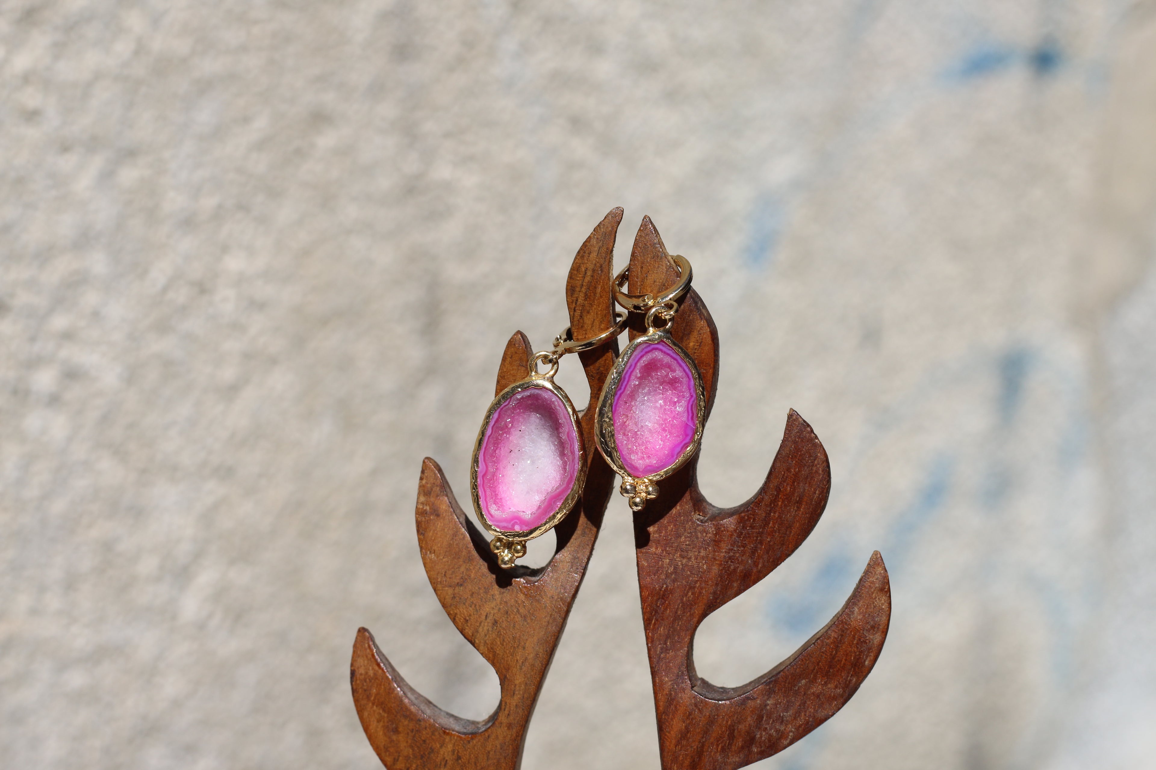 Rose Fossil Agate Earrings