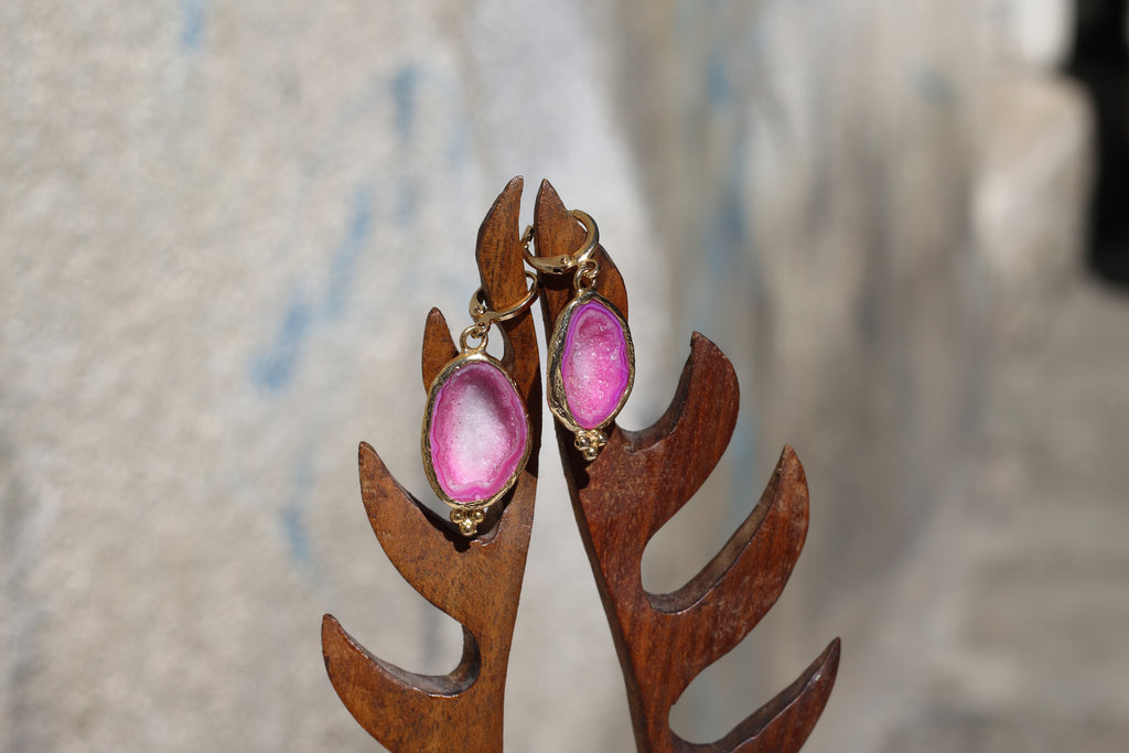 Rose Fossil Agate Earrings