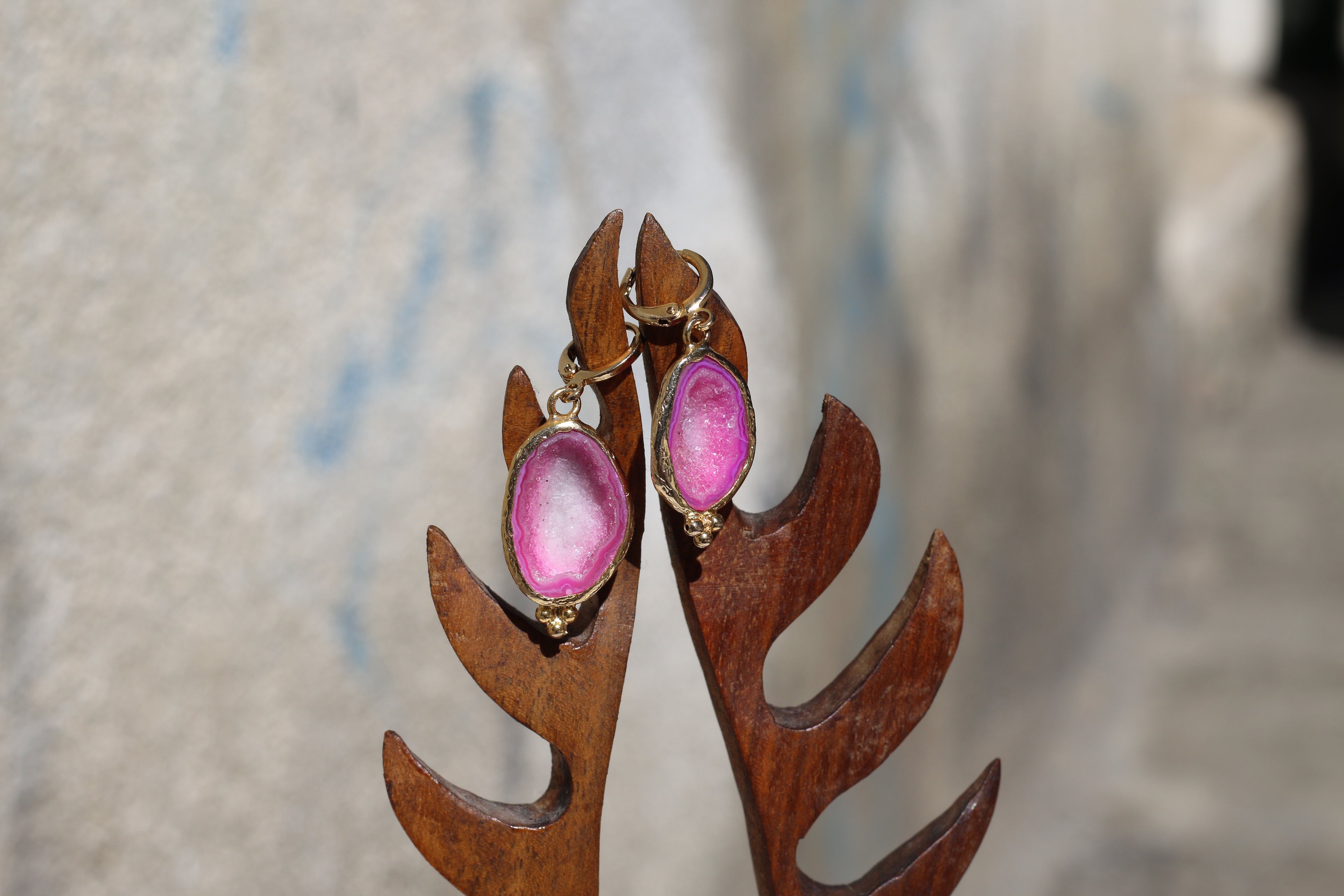 Rose Fossil Agate Earrings
