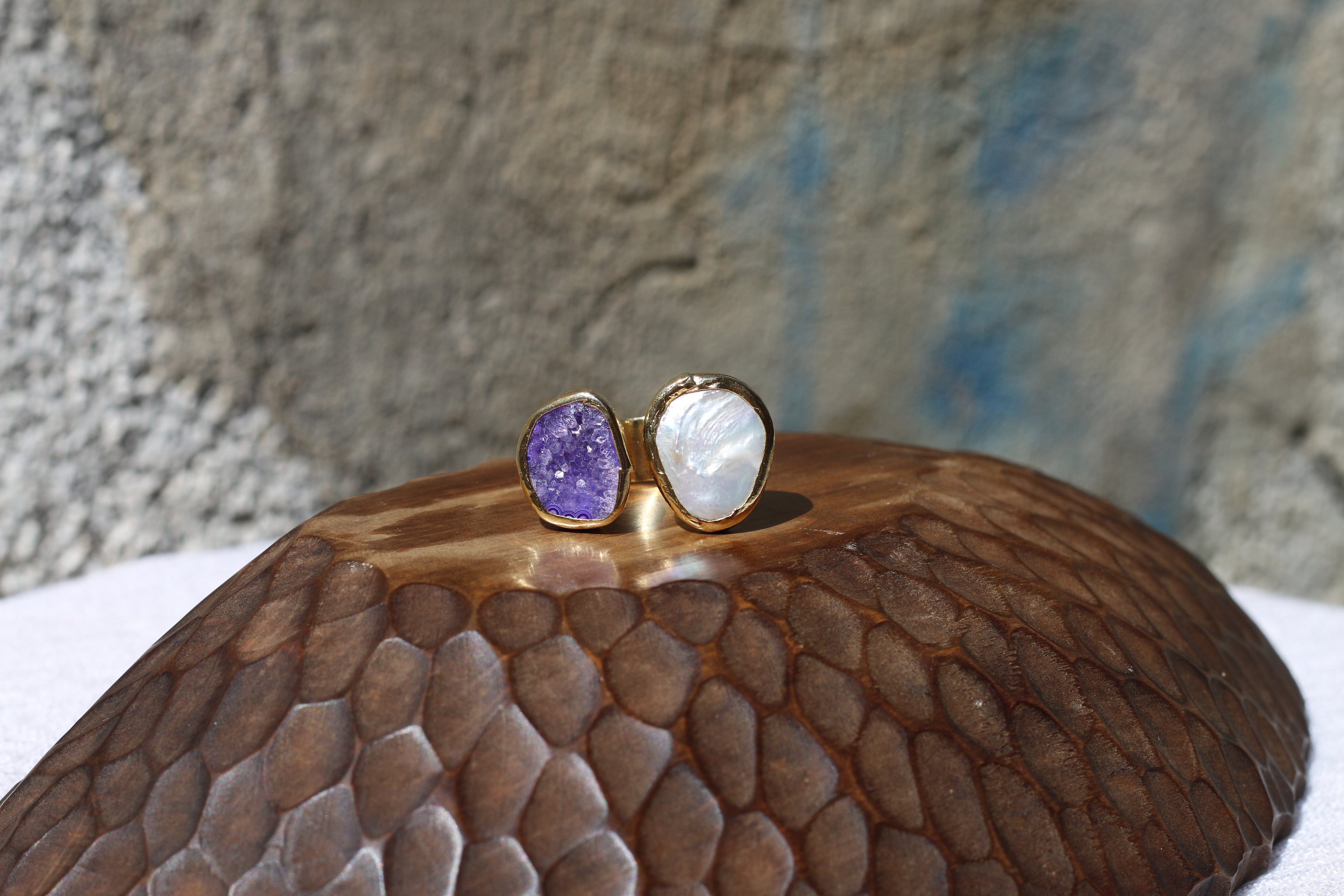Fossil Agate & Pearl Ring