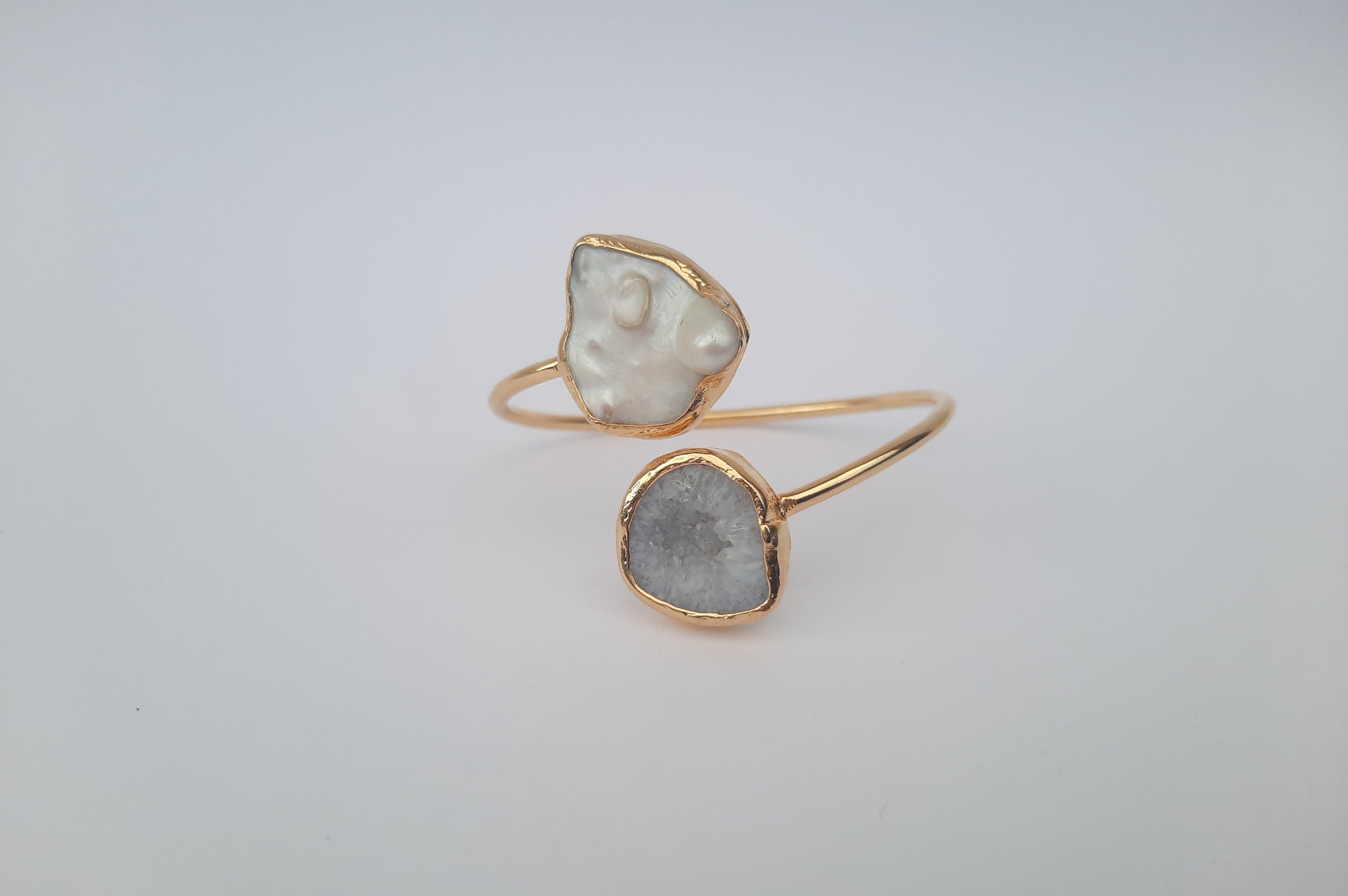 Fossil Agate & Pearl Bracelet