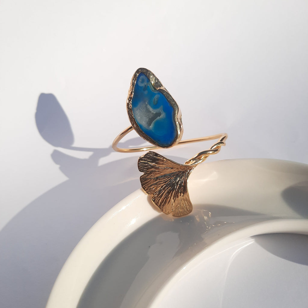 Ginkgo Blue Fossil Agate Bracelet