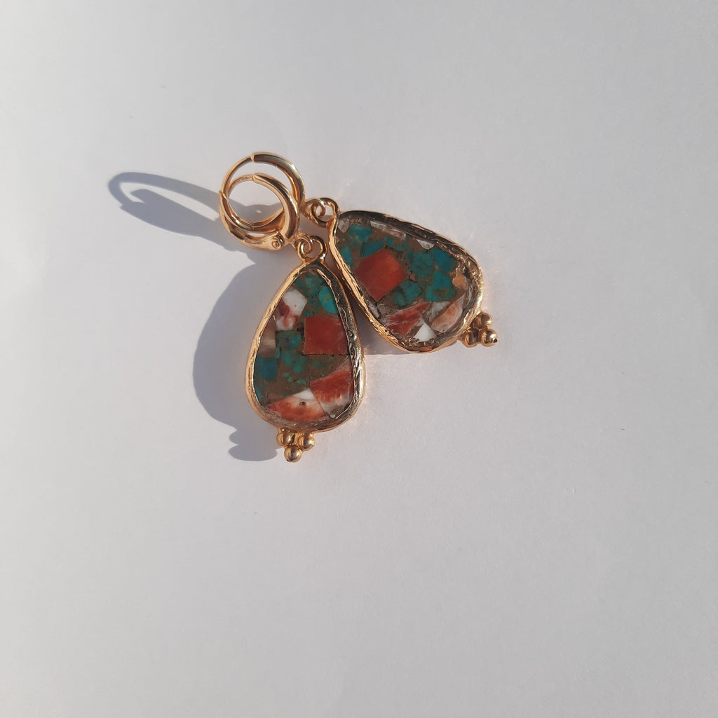 Turquoise Coral Mosaic Earrings