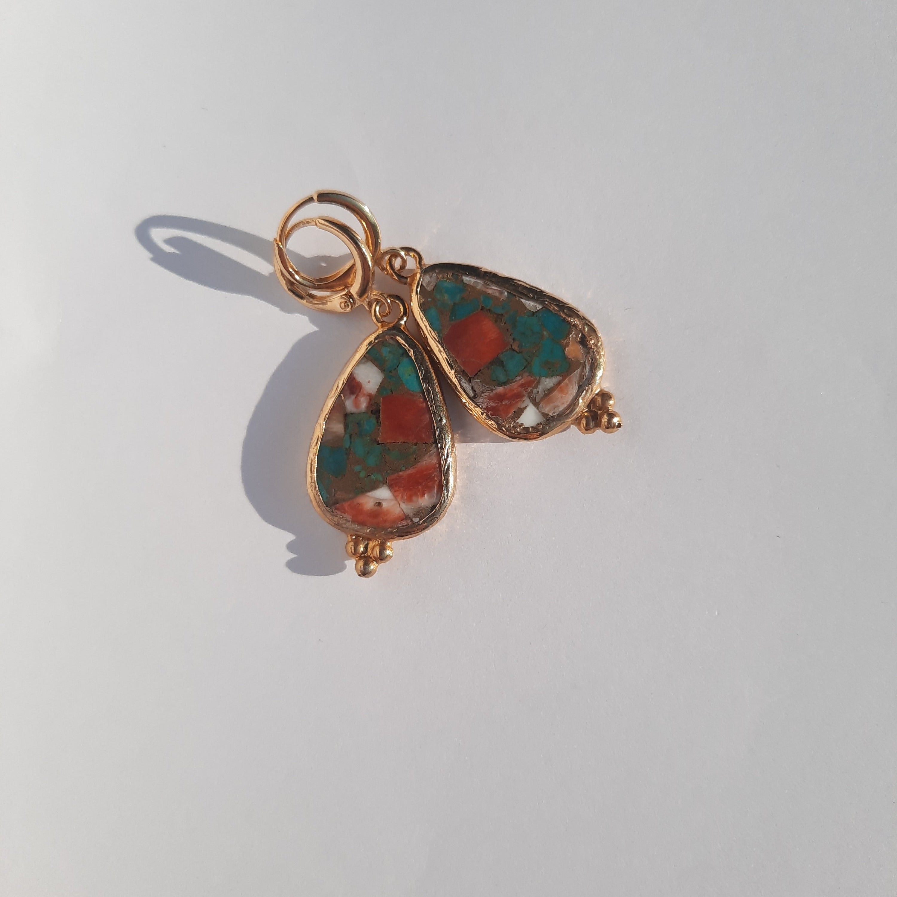 Turquoise Coral Mosaic Earrings