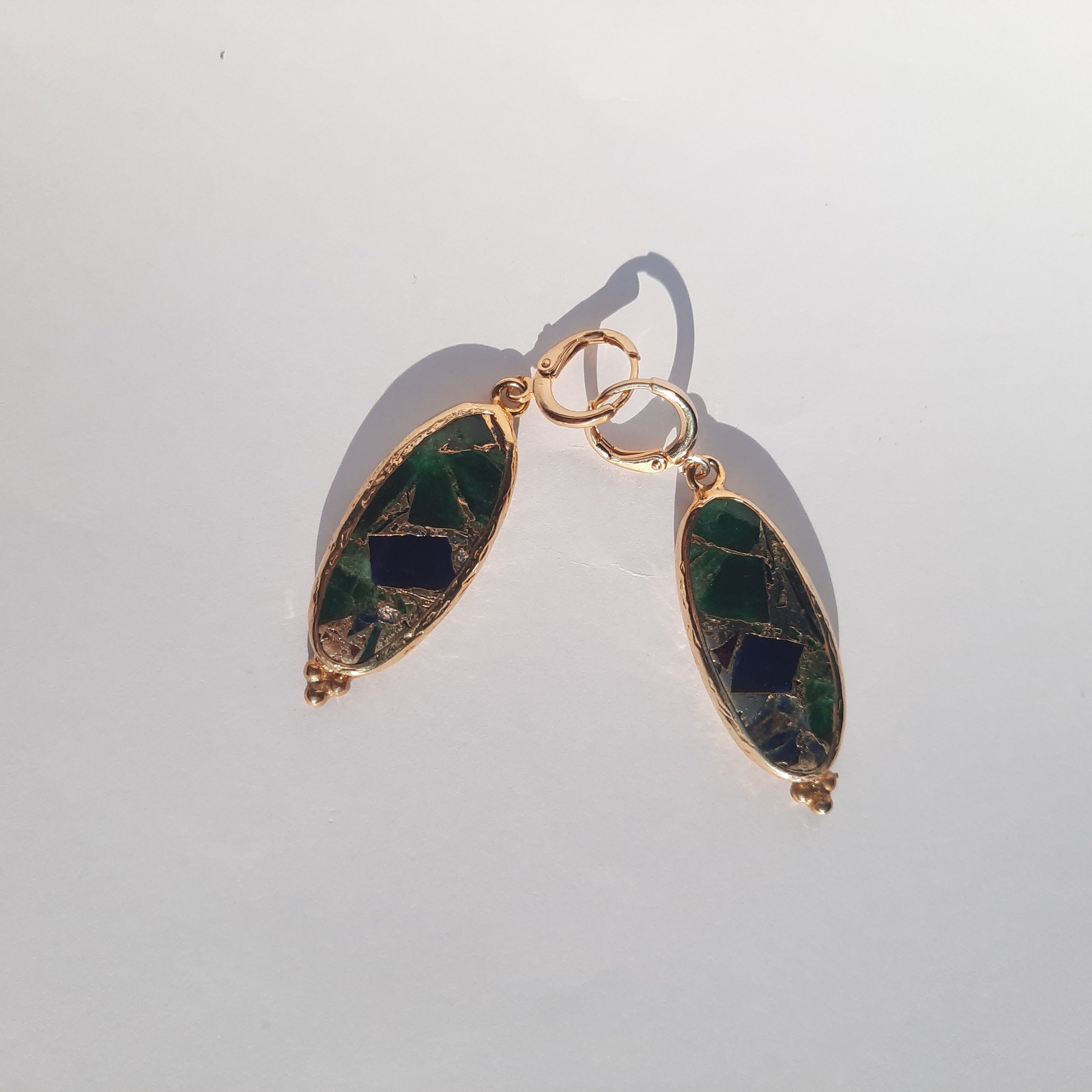 Emerald Sapphire Mosaic Earrings