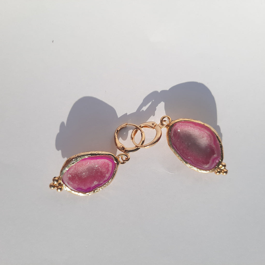 Rose Fossil Agate Earrings